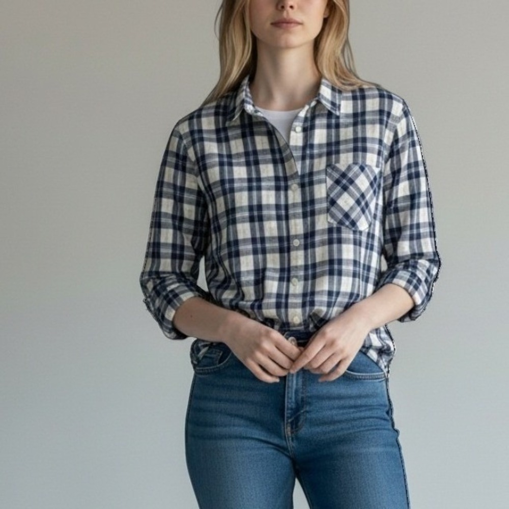 Womens 6 NEW Preppy Coastal Classic Sorbo Plaid Cotton Button Down UNTUCKit